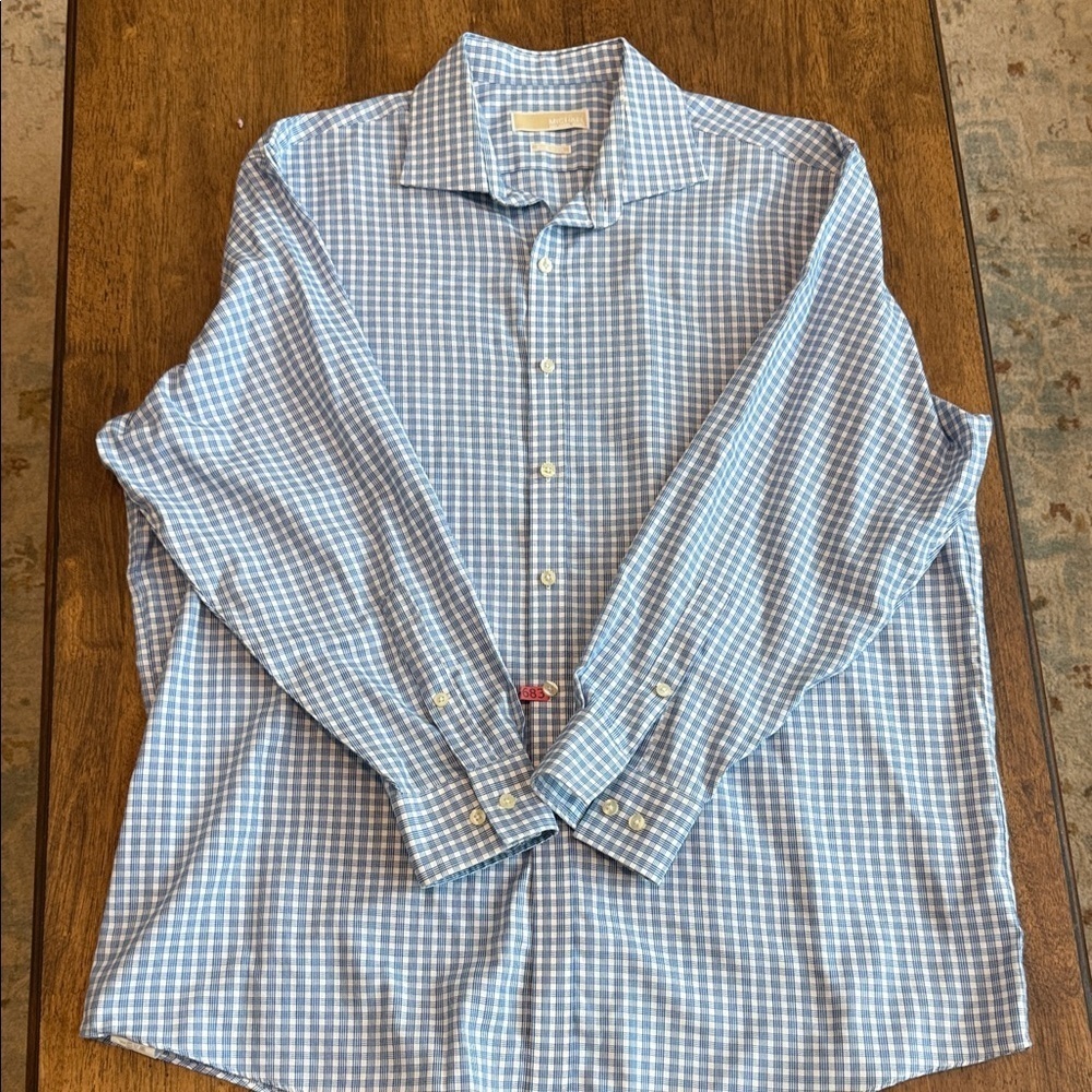 Michael Kors Blue and White Checkered Casual Shirt